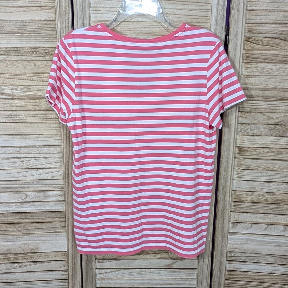 Ralph Lauren Sport T-Shirt Striped V-Neck with Logo Pink White Vintage Size XL - Picture 7 of 9